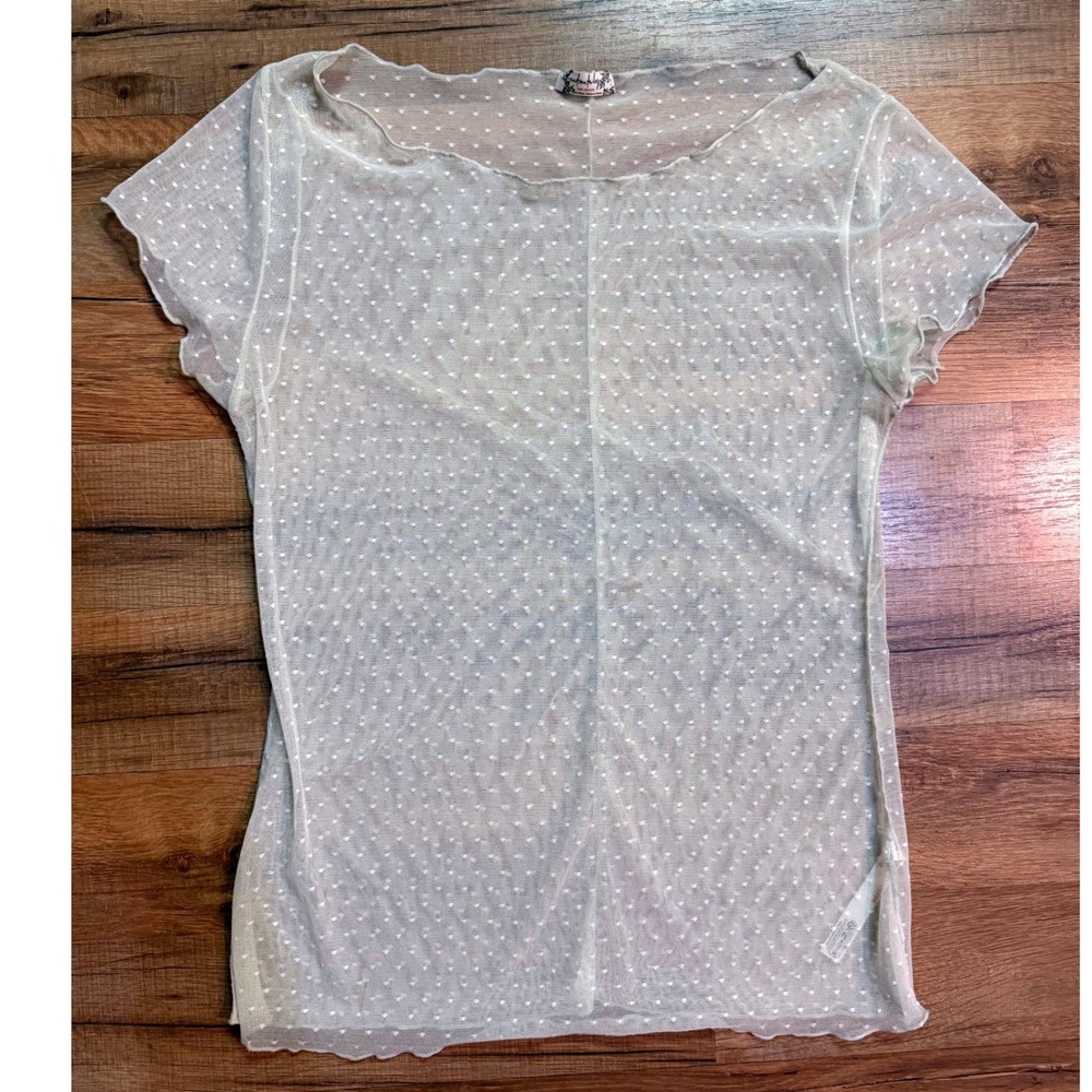 Free People Intimately Sheer Mesh Top Mint Swiss Dot Boho Layering Coquette L